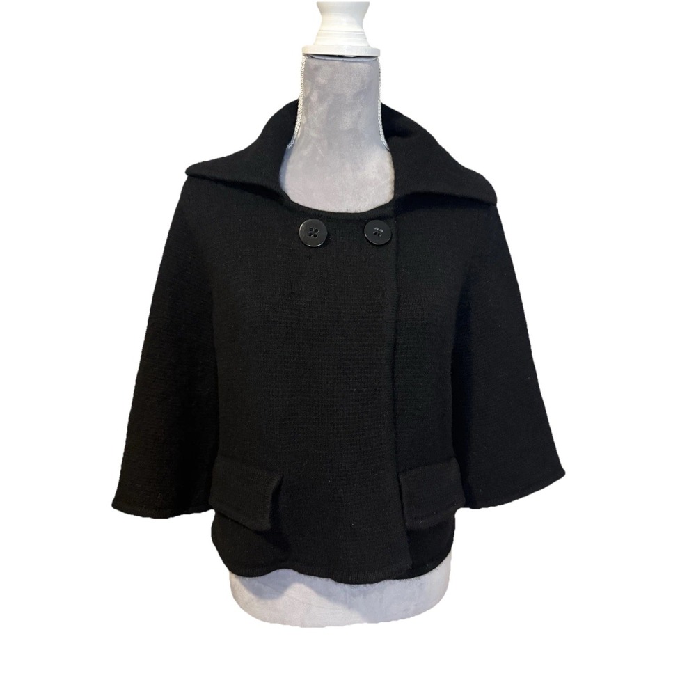 Lord & Taylor Black 100% Cashmere Sweater Jacket‎ Double Button Cropped Medium